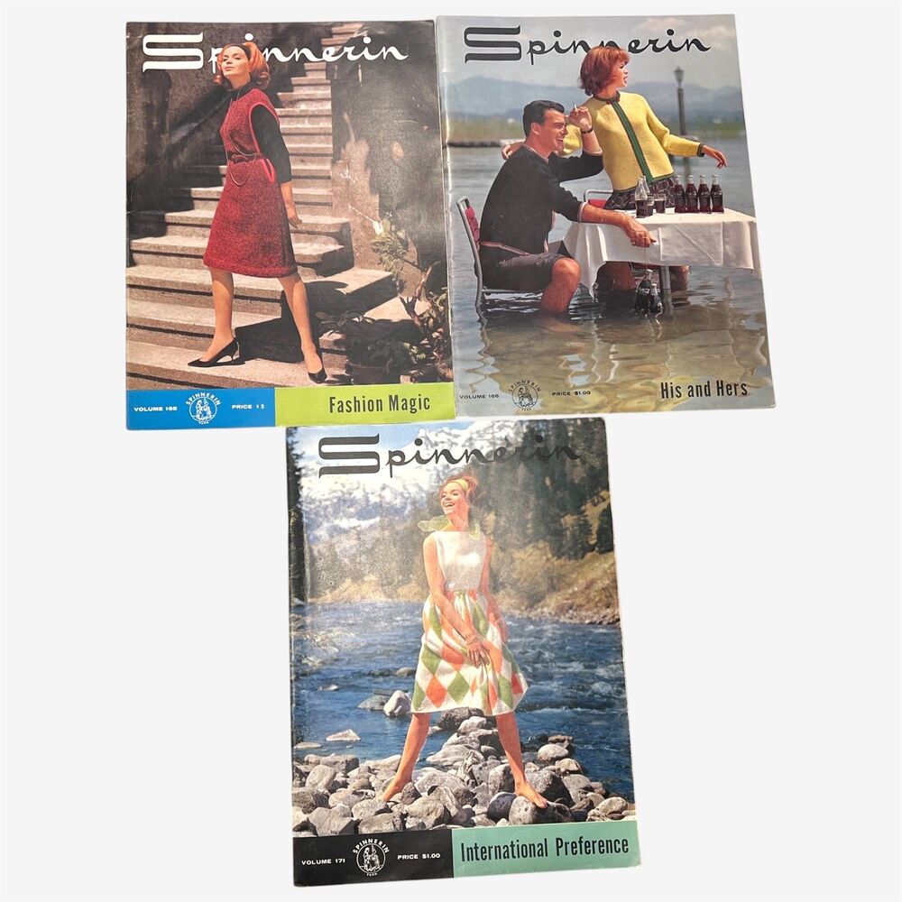 Vintage 1960s Spinnerin Knitting Crochet Magazine Pattern Book Lot of 3